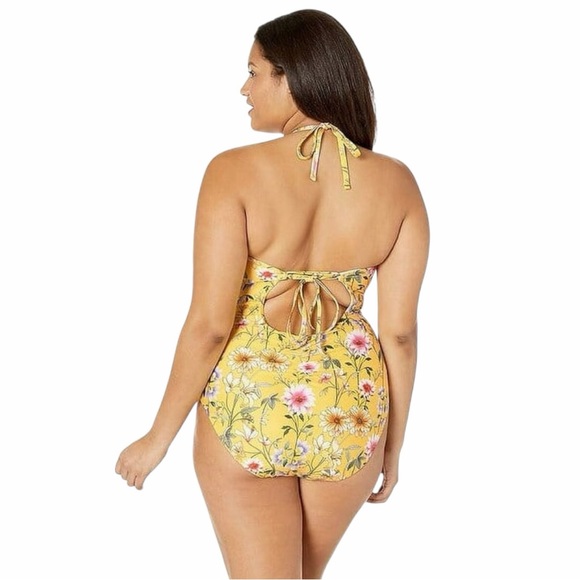 NWT! Lucky Brand Cruisin Coronado One Piece Halter Swimsuit in Yellow Floral. 2X - Picture 3 of 13